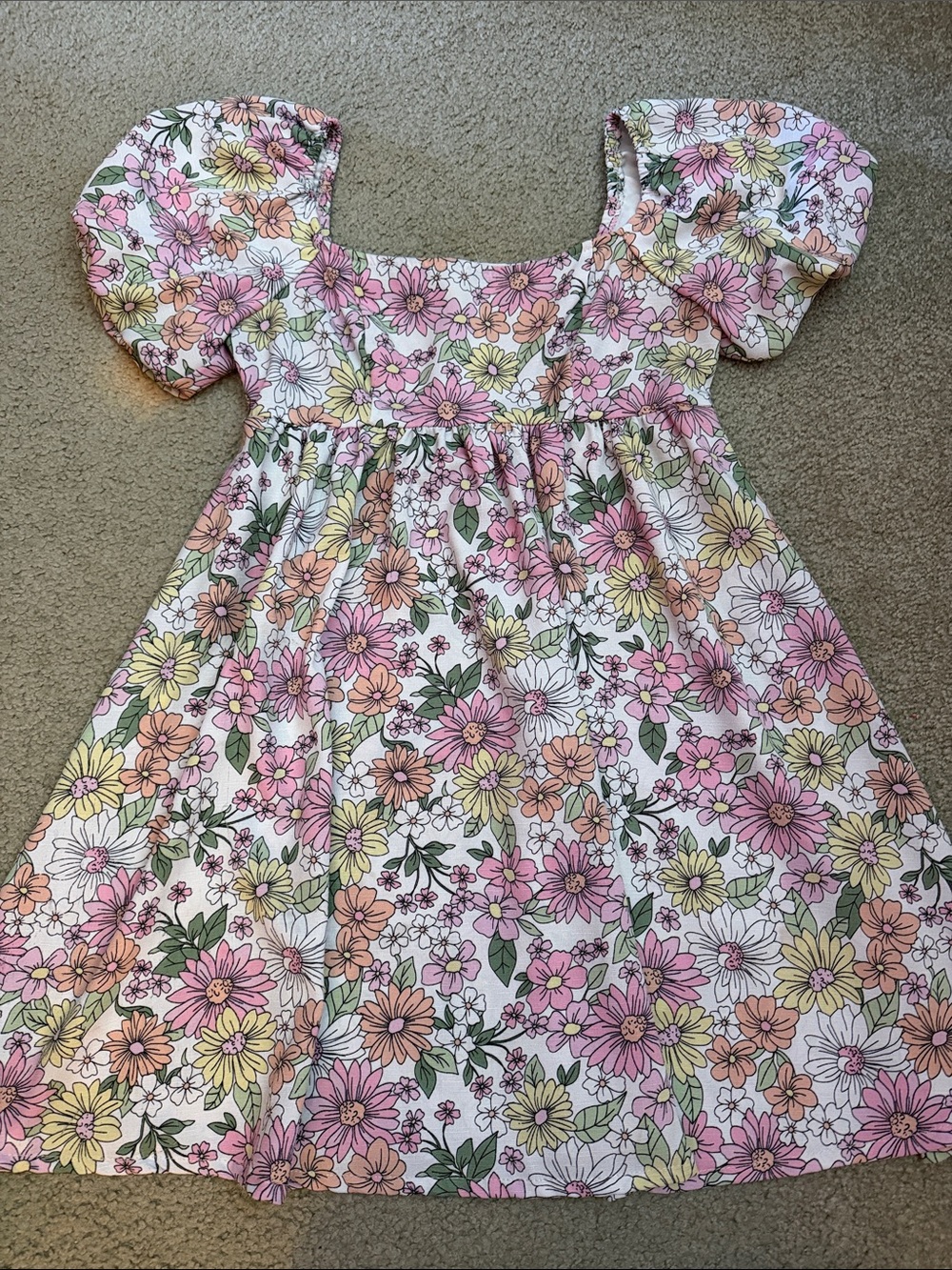 Altar'd State Floral Puff-Sleeve Dress - Pink, Yellow & Green